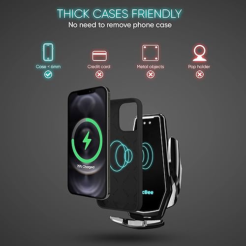 Miniatura 6 de Cargador inalámbrico de coche de 15 W - zicBee Qi soporte de teléfono de sujeción automática de carga rápida para iPhone 15 14 13 12 11