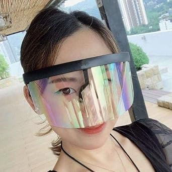COTIA Futuristic Oversize Shield Visor Sunglasses Flat Top Mirrored Mono Lens 166mm Sand Glasses Frame Sunglasses