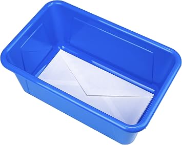 Storex Small Cubby Bins Plastic Storage Containers for Classroom with Non-Snap Lid, 12.2 x 7.8 x 5.1 inches, Blue, 5-Pack (62408A05C)
