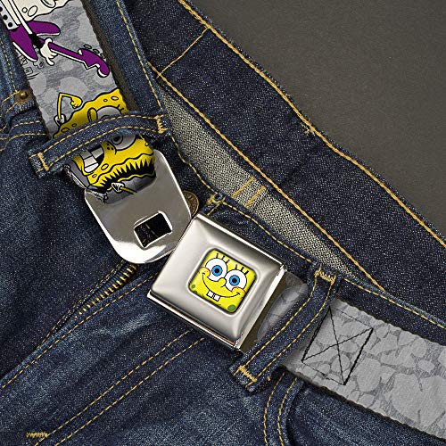 Buckle-Down Nickelodeon Belt, Seatbelt Buckle Belt, SpongeBob Poses Spongeitude Grays Black, Mens Womens Kids Adjustable2