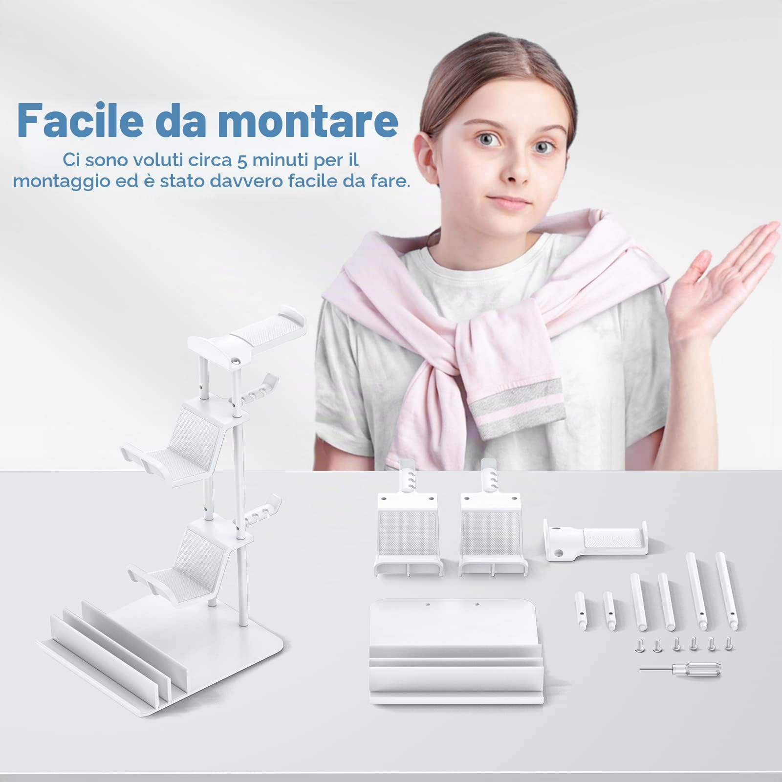 KDD Porta Cuffie Gaming da Scrivania in Alluminio, Stand Supporto Universale per Controller/Switch/iPad/Telefono, Bianco