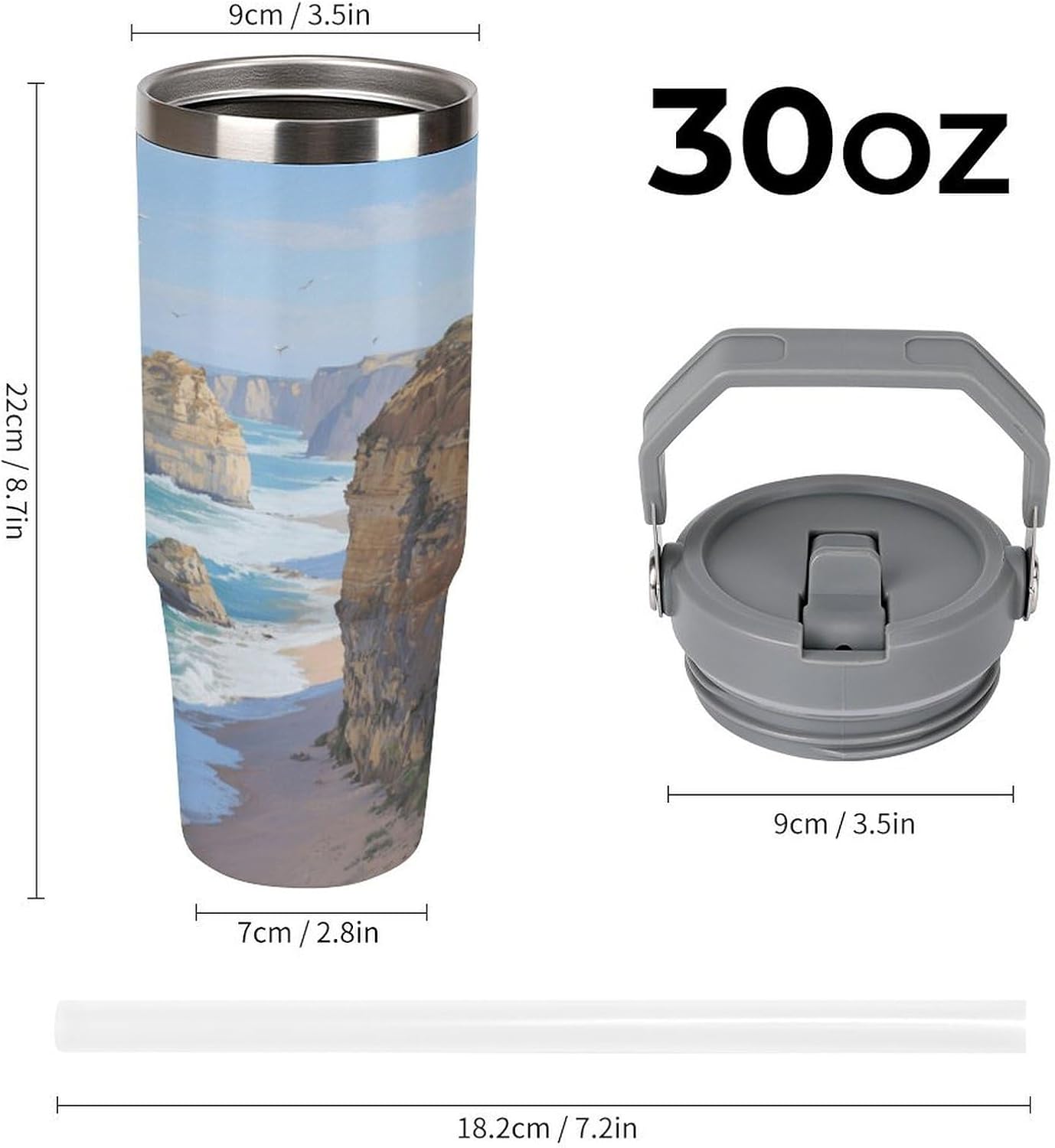 30 Oz Insulated Mug with Handle Lid And Straw Twelve Apostles Pattern Large Metal Sports Bottle Great for Gifts Parties Office Coffee