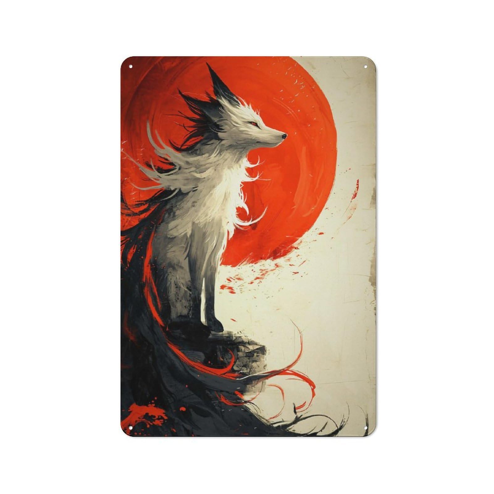 Workshop Style Fox Ghost Decorative Metal Plaque 30x20cm, Workshop Wall Decor for Garage, Hobby Room, Office Or Man Cave