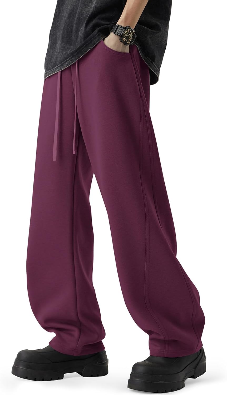 CANGHPGIN Mens Baggy Sweatpants Wide Leg Lounge Pants with Pockets, Loose Fit Cotton Sweat Pants for Men Casual - Image 2