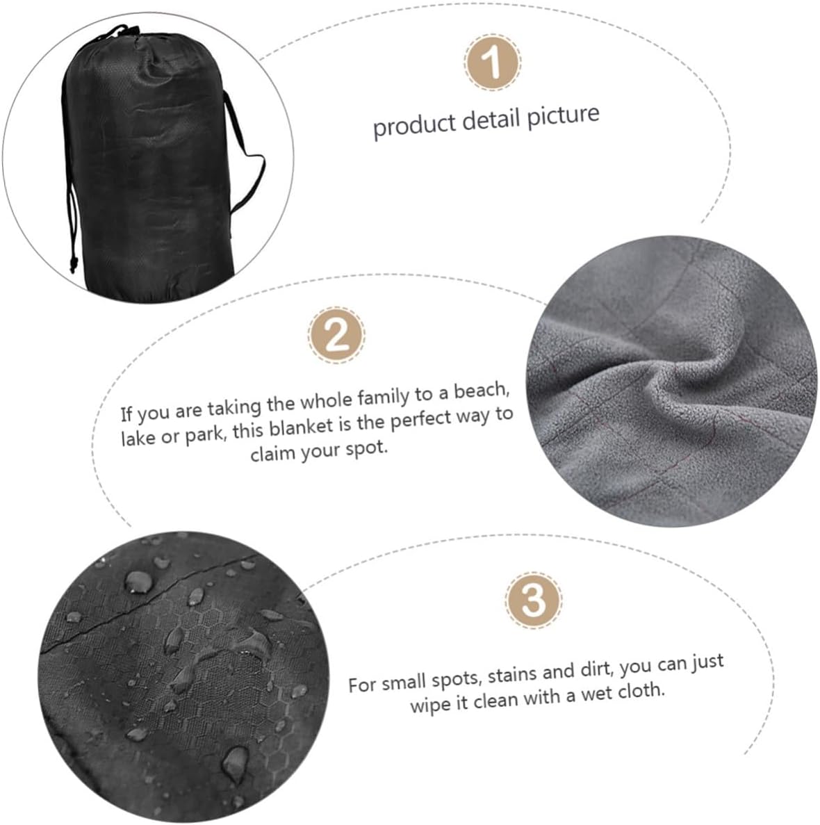 BESPORTBLE Outdoor Camping Blanket Fleece Nap Blanket Warm Waterproof Picnic Mat Sand Proof Suitable for Hiking and Beach Use in Black