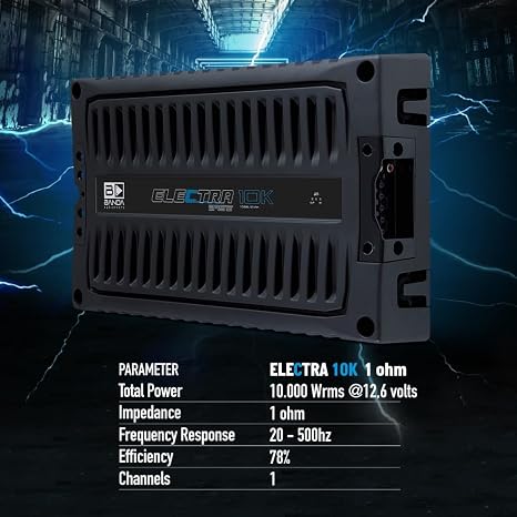 Banda Audioparts Electra 10K 1-Ohm Monoblock Car Amplifier, Class D High Power Bass Amplifier, 10000W RMS @ 12.6V, Aluminum Chassis, Adjustable Bass Boost, Subwoofer Car Audio Amp