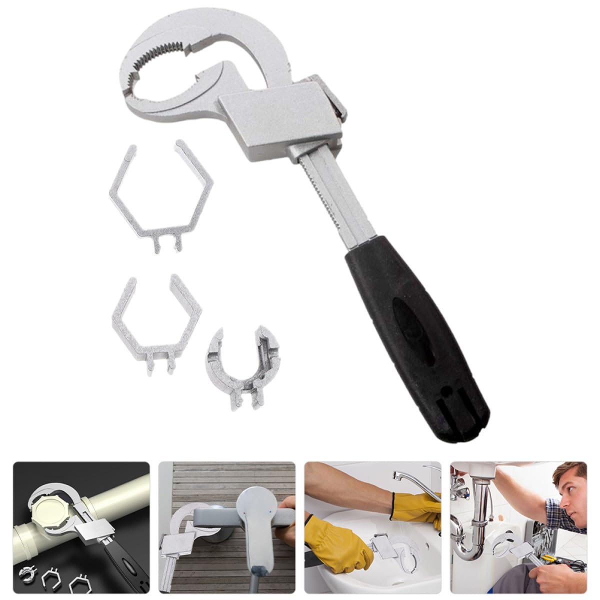 Llave Ajustable Multifuncional para Fontanería Llave Inglesa para Lavabo y Grifo de Baño Herramienta de Acero Resistente con Mango Corto para Uso Cocina y Baño Adecuado para
