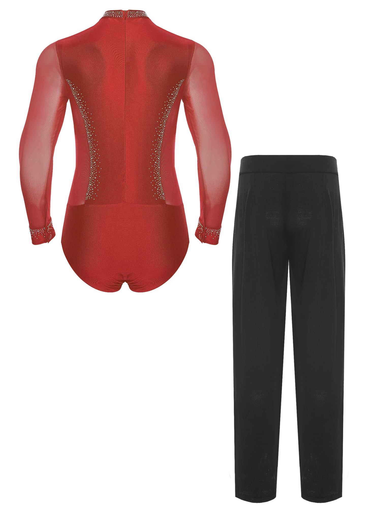 MSemis Traje Baile de Salón para Hombres 2 Piezas con Maillot Brillante de Manga Larga y Pantalones para Patinaje y Baile Latino Tango Cha-Cha