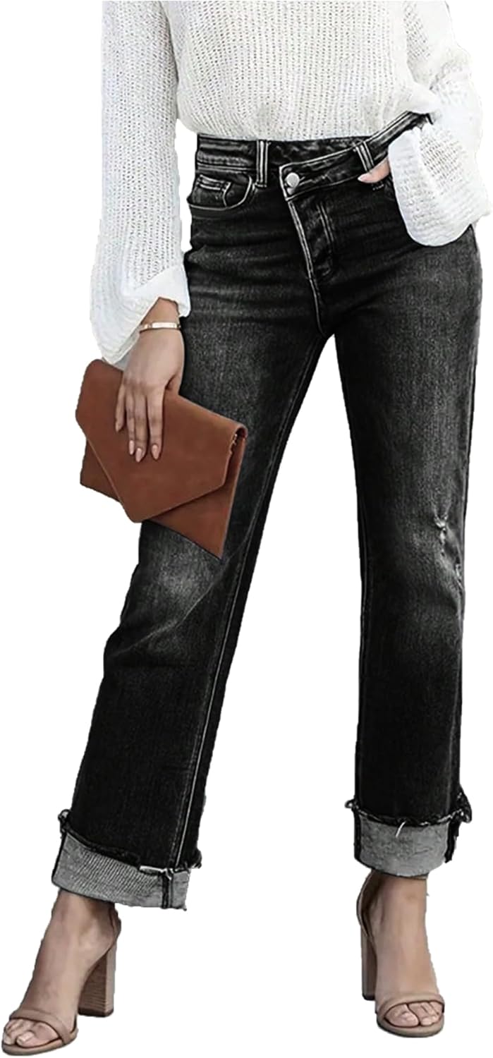Women's High Waisted Skinny Ripped Jeans Stretchy Raw Hem Distressed Cuffed Capri Denim Pants Summer 2025 Trendy