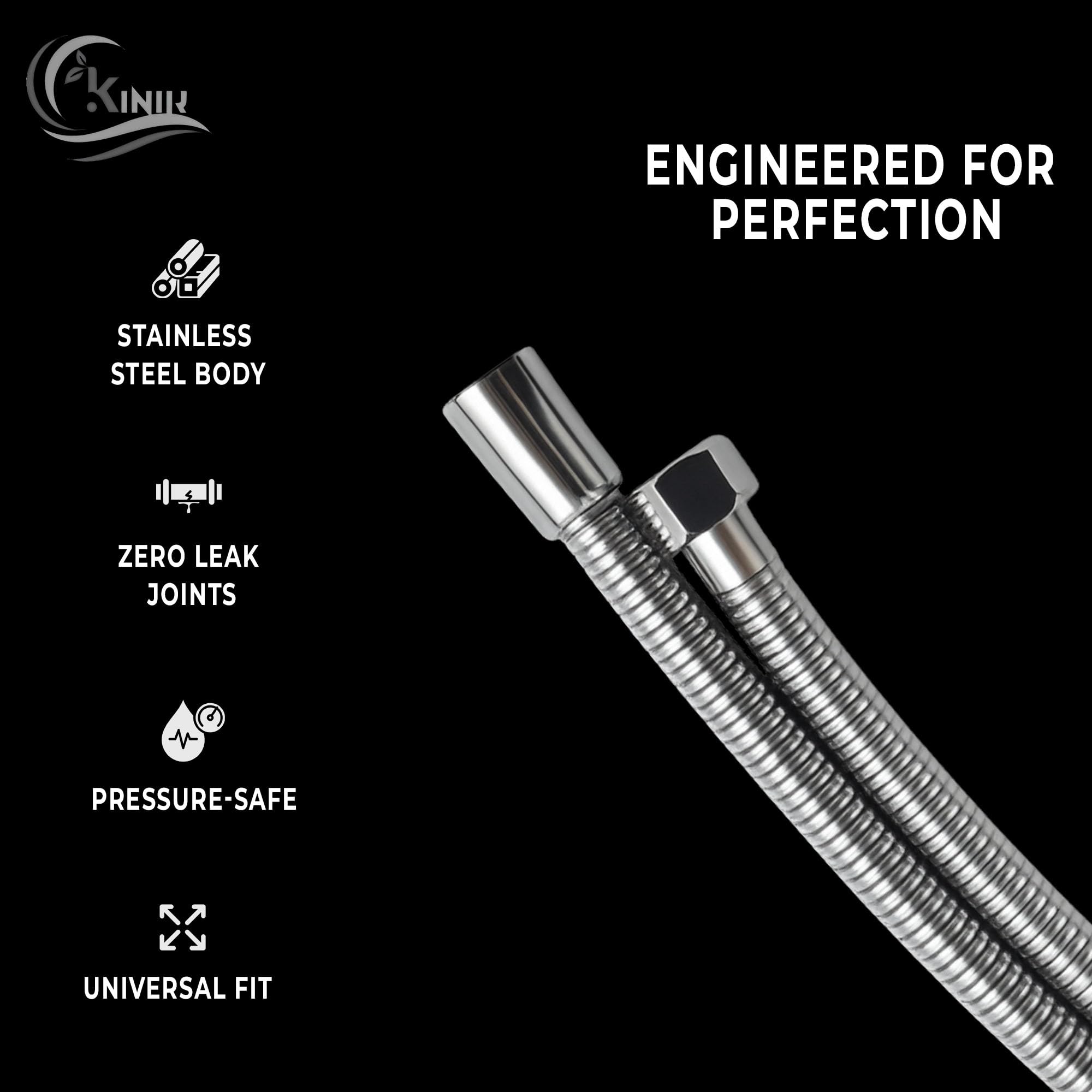 KINIK Diamond 304 Stainless Steel Chrome Finished Extendable 2 Meter Flexible Shower Hose Handshower Hose Shower Tube and Health Faucet Tube for Bathroom 2