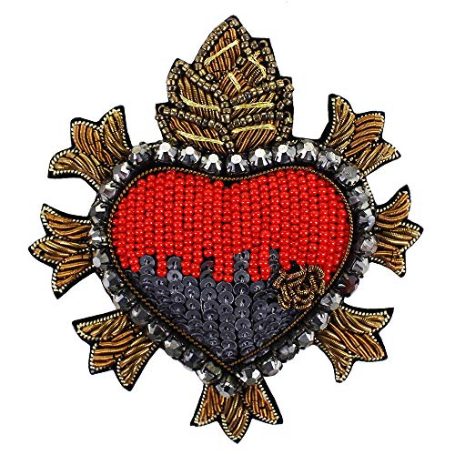 EMDOMO Écusson Indien en Soie avec Motif de cœur à Paillettes et Strass