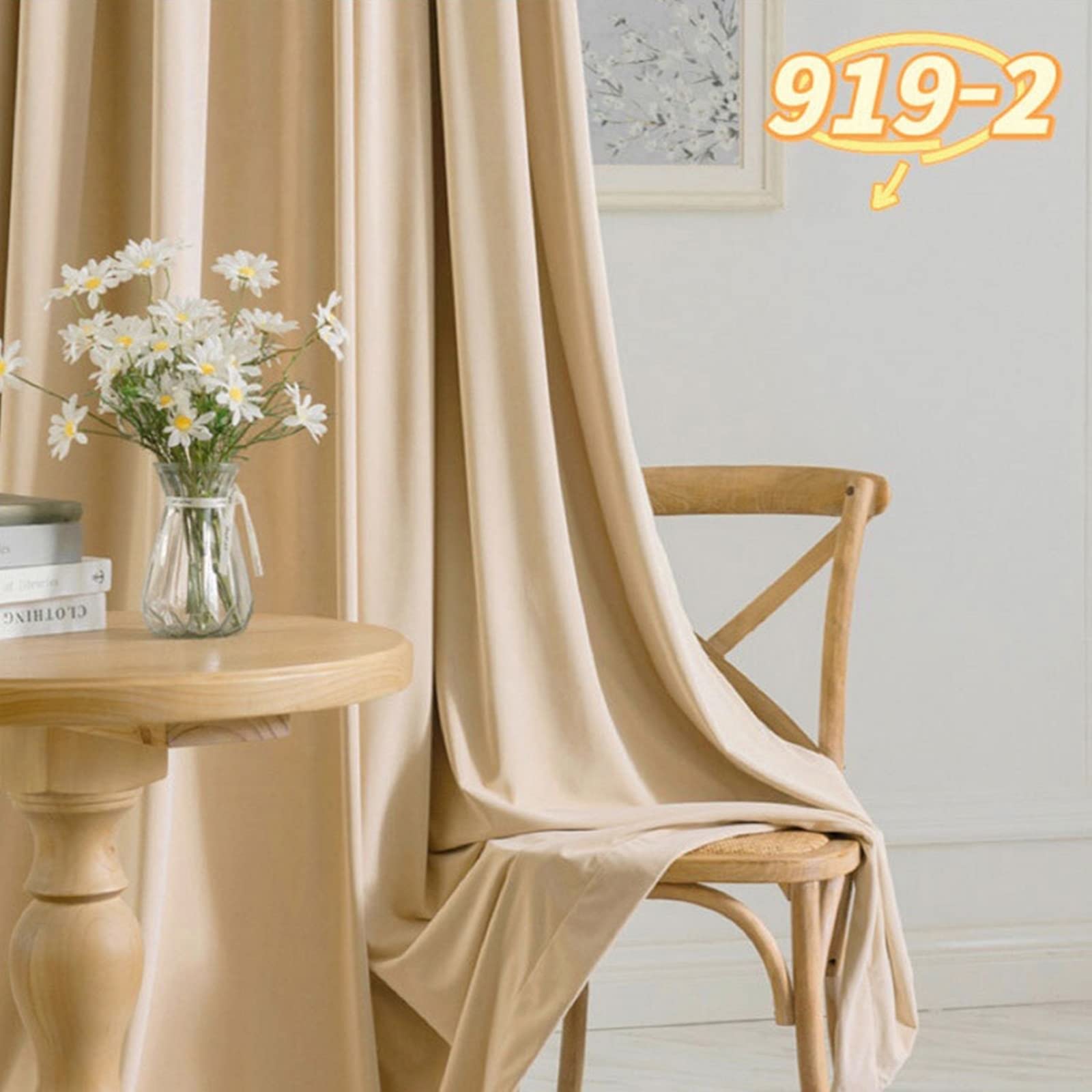 Rideau Fenetre Occultant Polyester, Rideau de Fenetre Interieur Brun Couleur Unie Crochet Rideaux Salon Lot de 2 132X244CM