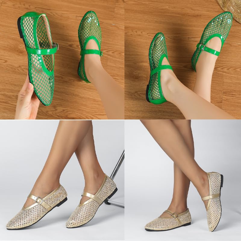 Mesh Ballet Flats for Women Buckle Strap Comfy Casual Office Fishnet Ballerina Flat Shoes Width Casual Summer Dress Flat Shoes4