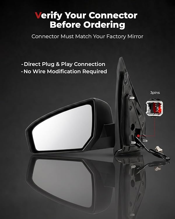 R-GEE Driver Side Power Door Mirror Assembly for Nissan Sentra 2007-2012, Manual Folding, Non-Heated, Black Exterior Rear View Mirror, 3-Pin, Replace 96302ET01E NI1320167 by R-GEE - Used condition - Image 3