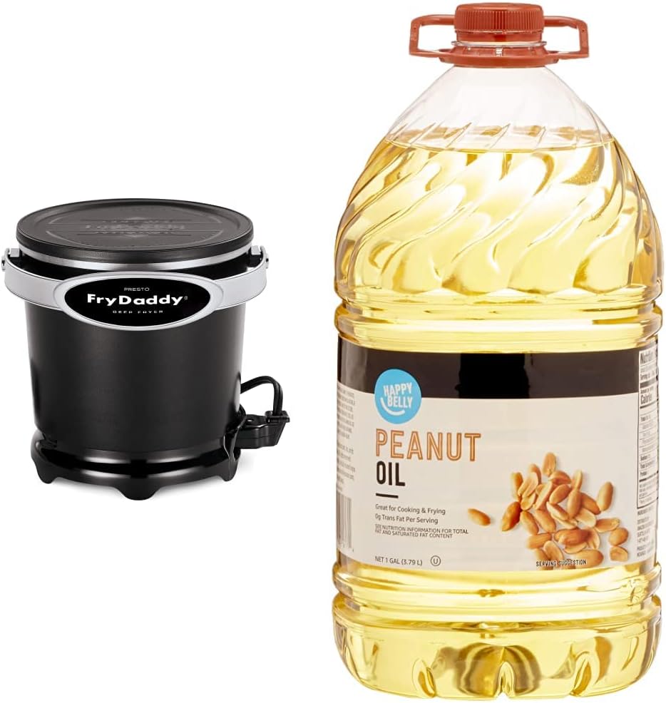 Presto 05420 FryDaddy Electric Deep Fryer,Black & Amazon Brand - Happy Belly Peanut Oil, 1 gallon (128 Fl Oz)