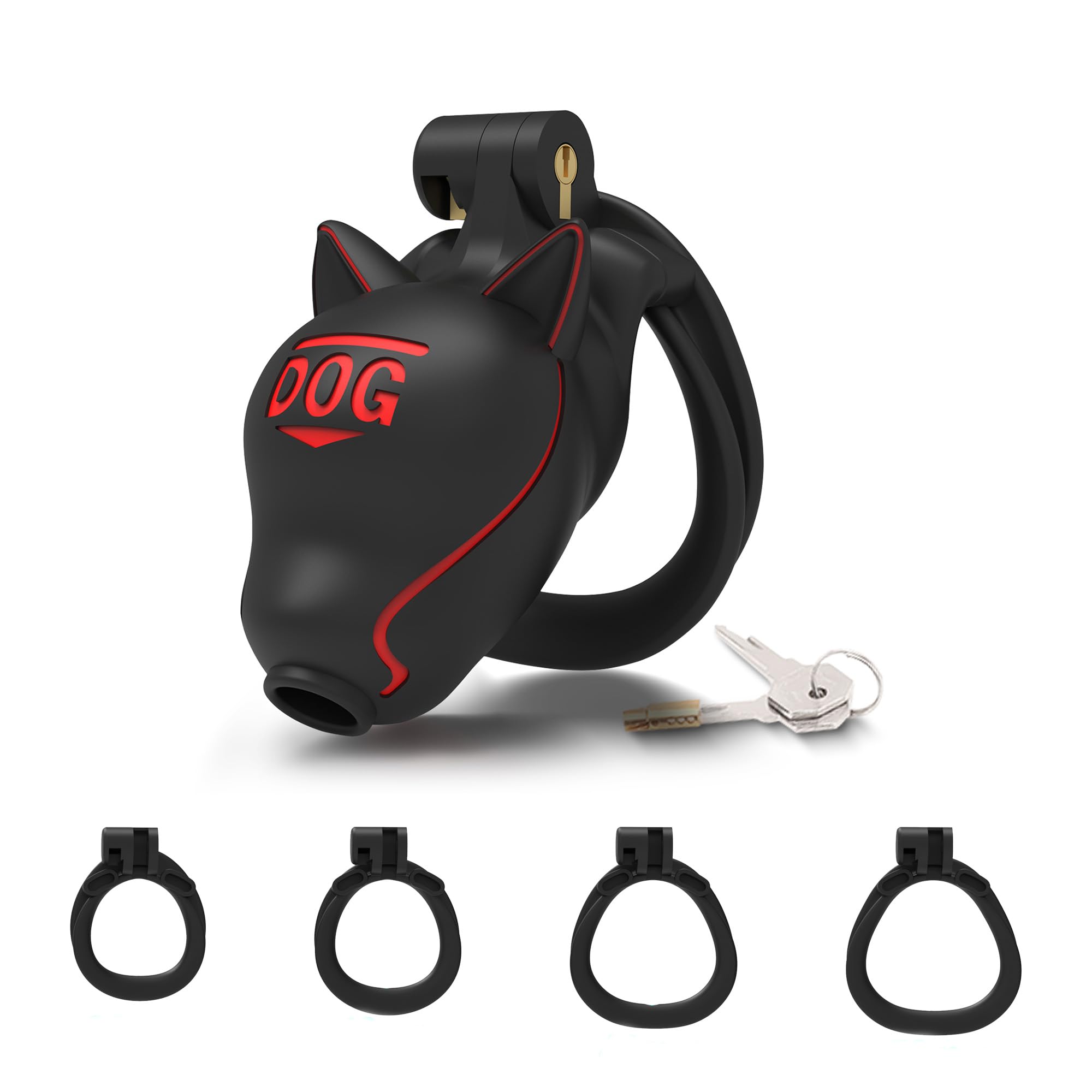 Animal Design Chastity Cage for Men - Large Chastity Device with 4 Sizes Cock Ring (1.50" to 2.05") Lightweight Black Cock Cage | Bondage Gear & Accessories Adult Sex Toys With Letter Design
