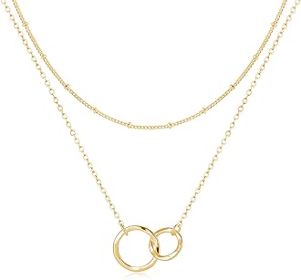 Fettero Pendant Necklace Gold Choker Layered Coin Open Karma Circle Full New Crescent Moon 14K Gold Plated Dainty Simple Moon Phase Jewelry for Women Gift