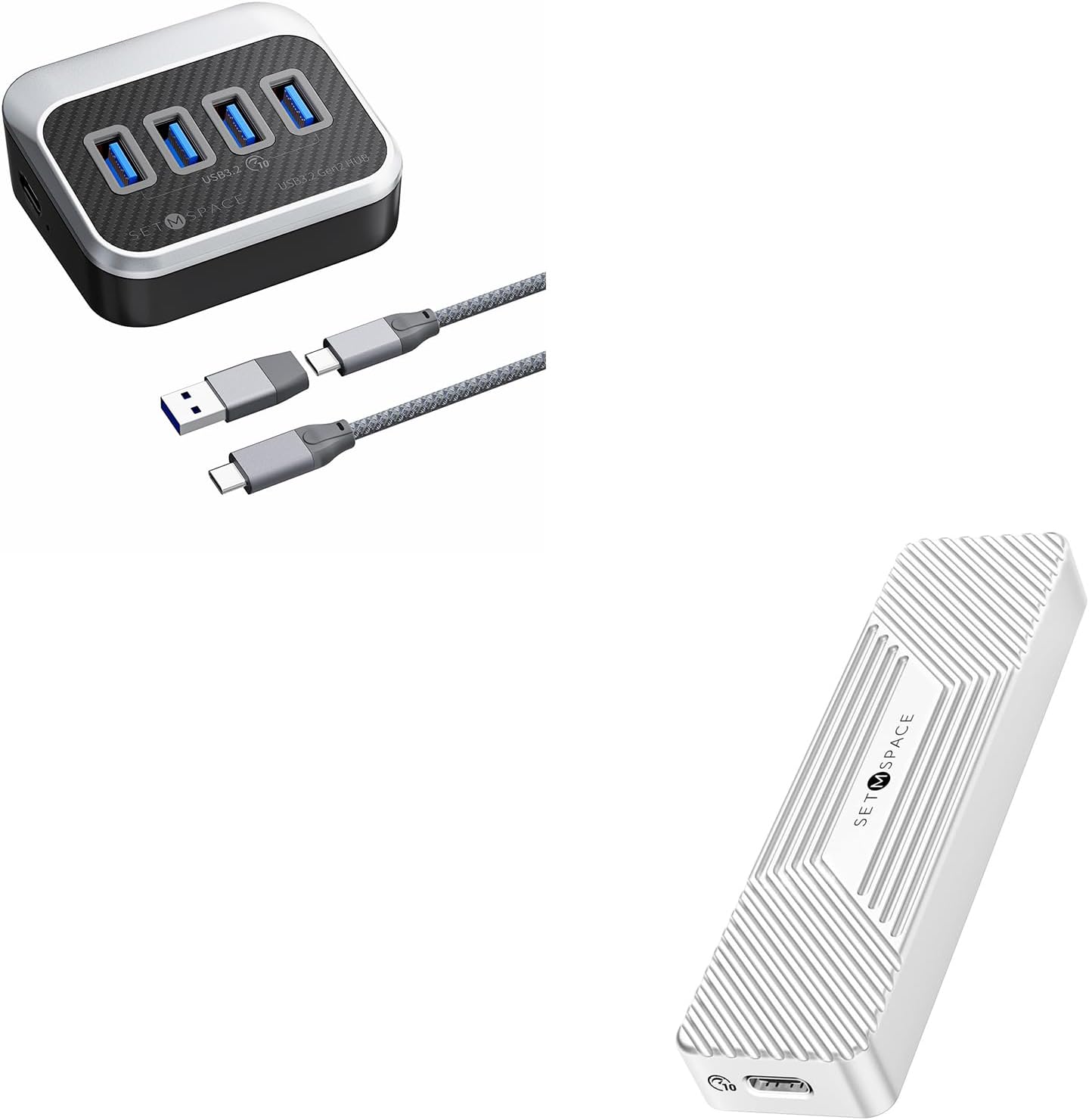 USB Hub for Laptop, SETMSPACE M.2 NVMe+NGFF(SATA) SSD Enclosure