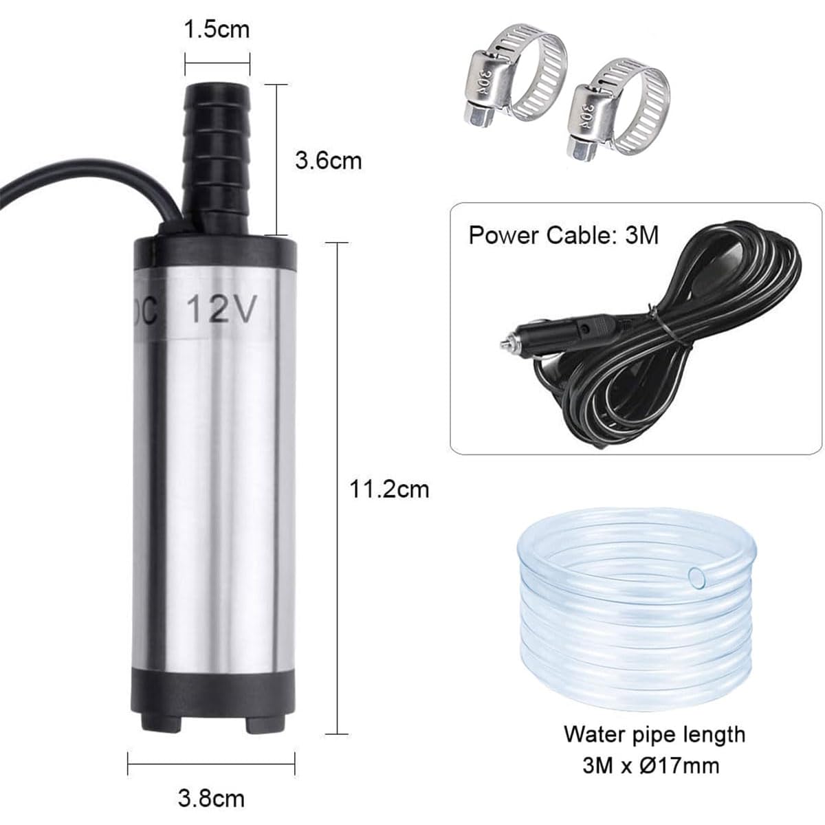 12v wasserpumpe, tauchpumpe 12v,Mini-Pumpe Wasserpumpe mit Filter Mesh und 3 Meter Schlauch für Fahrzeug Camper, LKW, Wohnwagen Wohnmobil, Marine Boot (plug-3M)