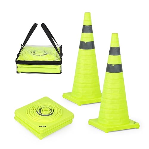 Miniatura 28 de BATTIFE [Paquete de 4] Conos de tráfico de seguridad plegables de 18 pulgadas, conos naranjas, conos emergentes multiusos con collar reflectante