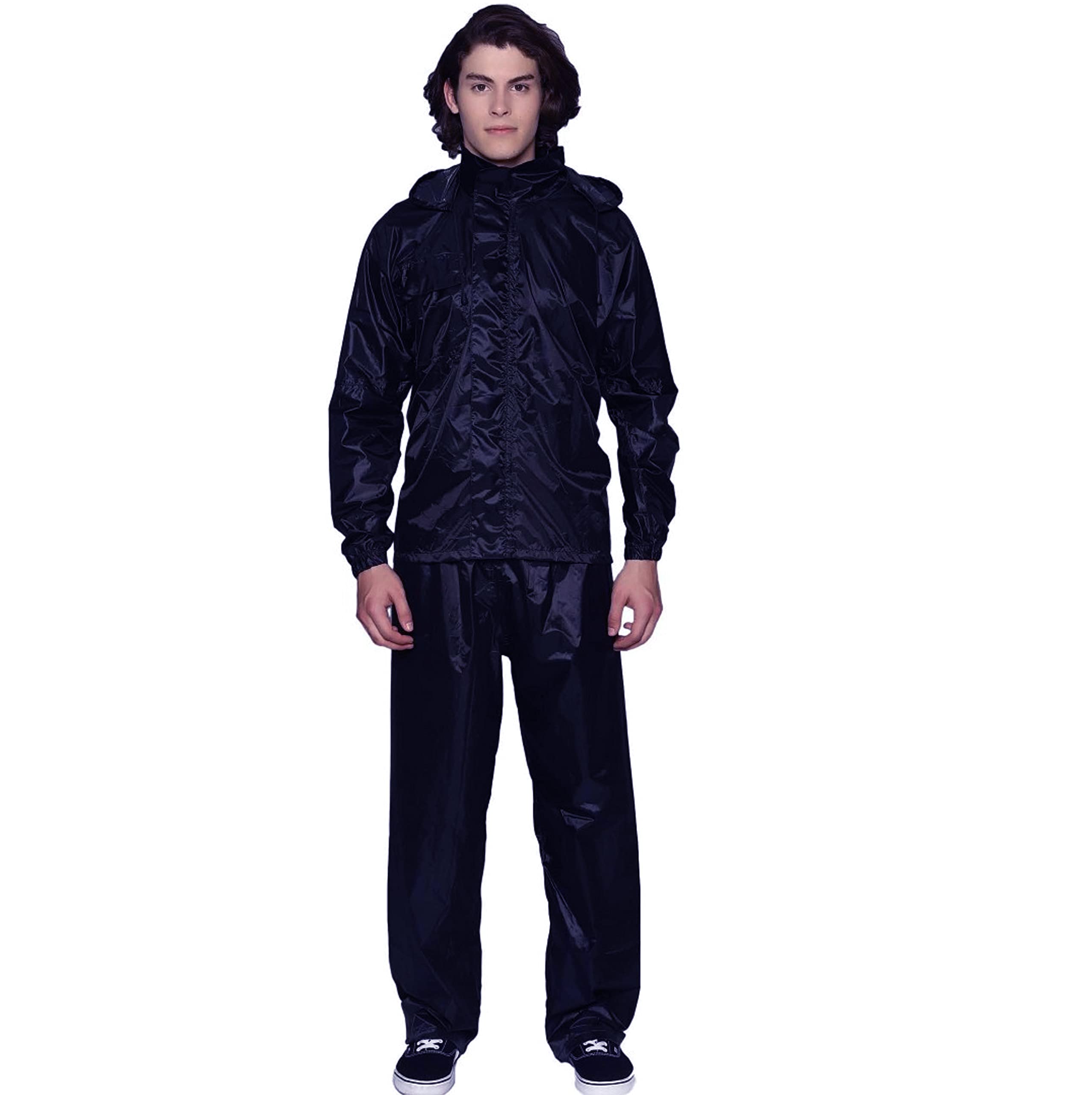 Unisex Rain Suit With Hood and Carry Bag (Raincoat for Men and Women_Black & Blue)-image-4