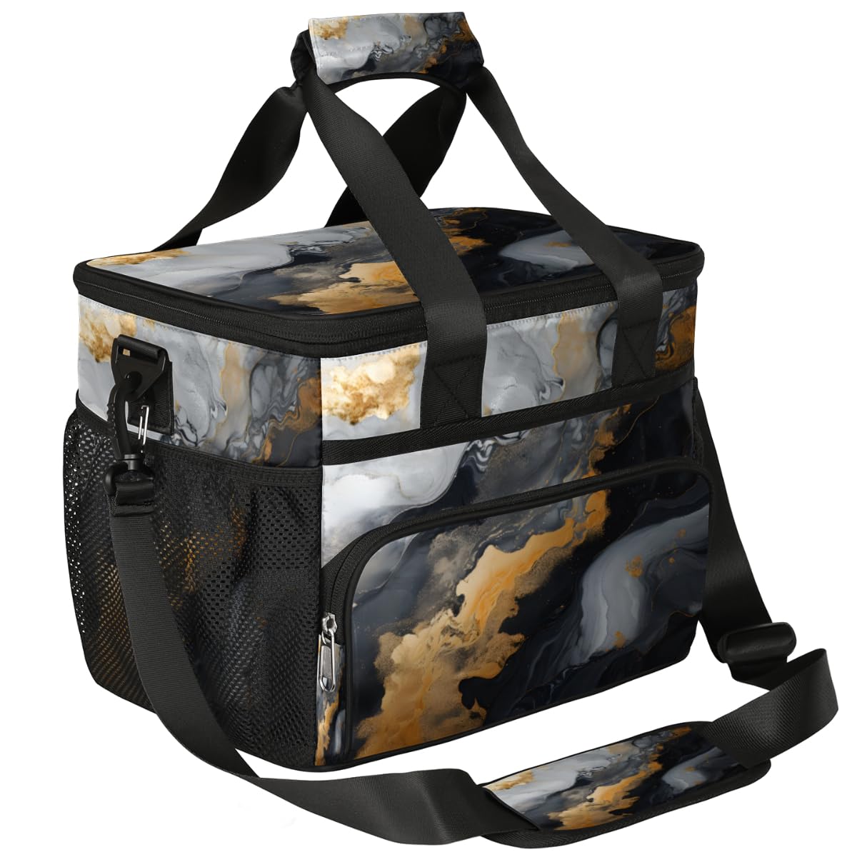 Abstract Color Mix Insulated Picnic Backpack Lunch Box for Women Men Picnic Basket Tote Lunch Bag Picnic Bag Portable Lunch Bags for Picnic, Beach, Work, Trip,Office, Camp Marble Texture Design