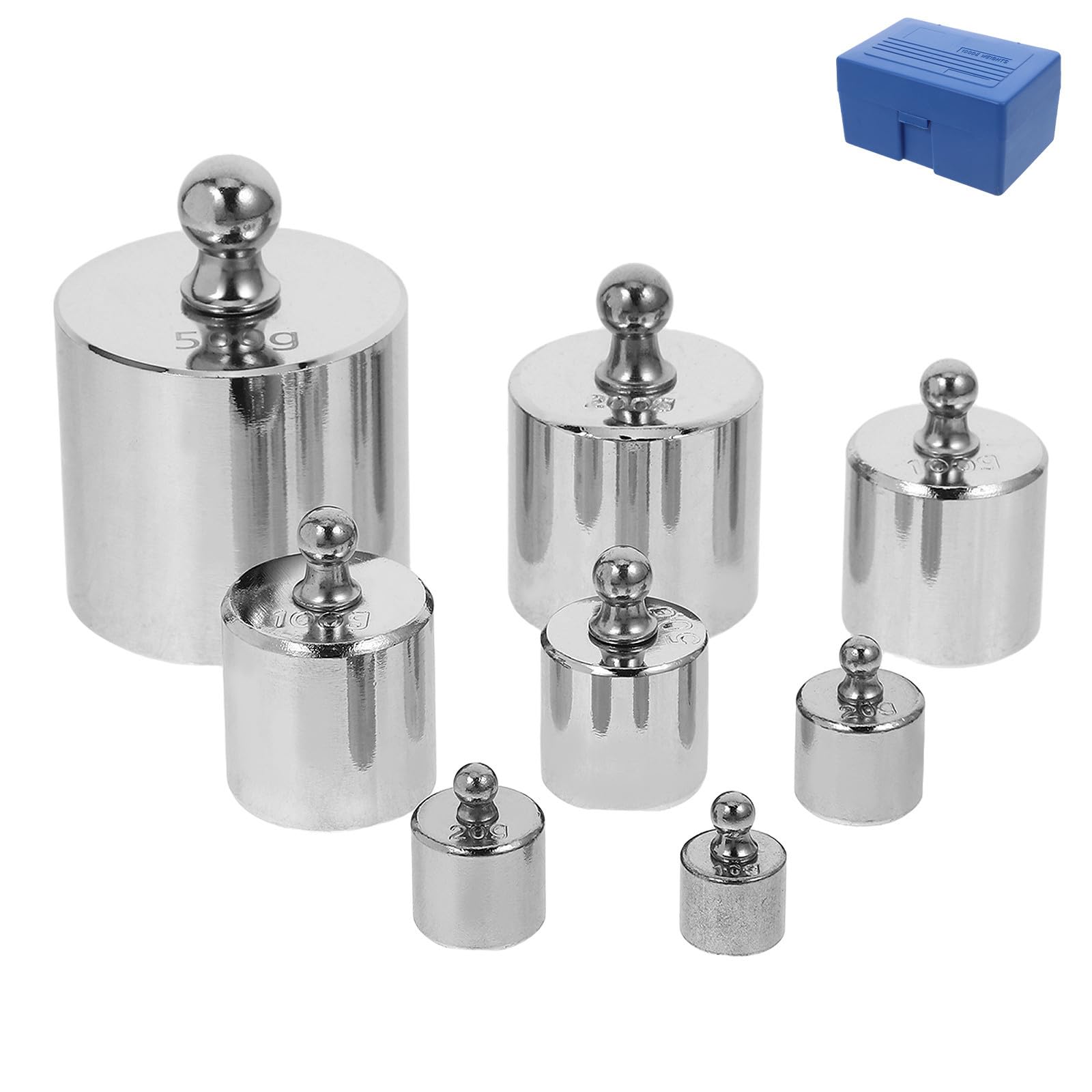 Mikikit Jeu de Poids de Précision en Acier Argenté 1000g avec Pince Plastique pour Calibrage Balance Cuisine et Laboratoire Polyvalent