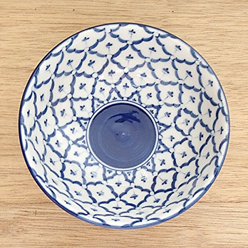 青と白の幾何学模様の丼チェンマイ 6.8切立丼30個セット