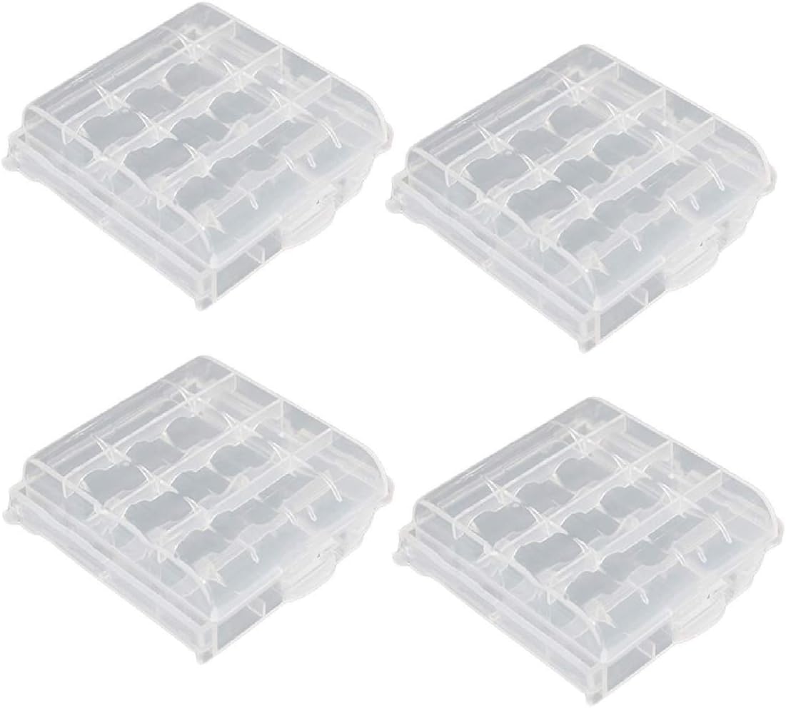 Syga Plastic Portable Battery Case/Holder Battery Container for AA/AAA 4 Cell (White Transparent) - Set of 4