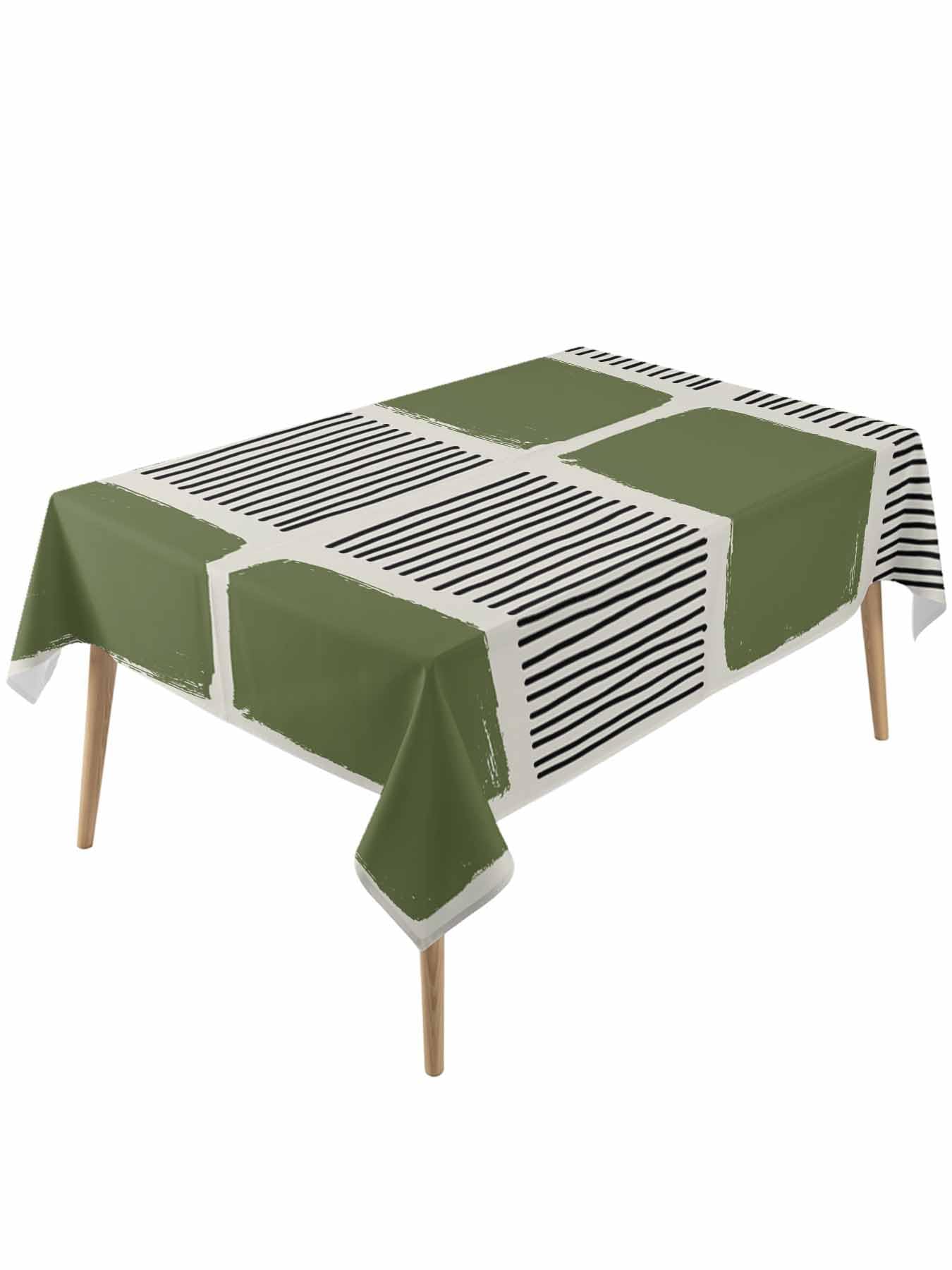 Mantel impermeable verde – Moderno arte abstracto a rayas, lavable, mantel de tela para restaurante y cocina, 137 x 274 cm, rectangular, decoración de mesa de comedor