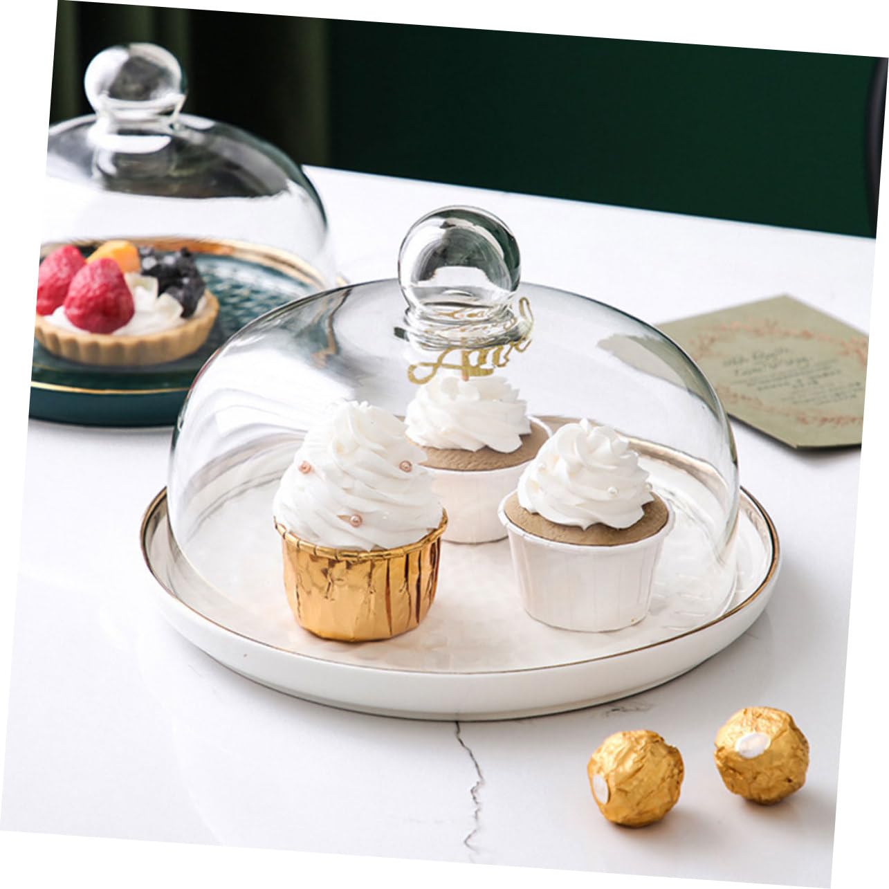 BESTYASH Vassoio per Dolci in Vetro Bianco Elegante, Set, per Esposizione Snack e Cupcakes, per Feste e tè Pomeridiani in Famiglia