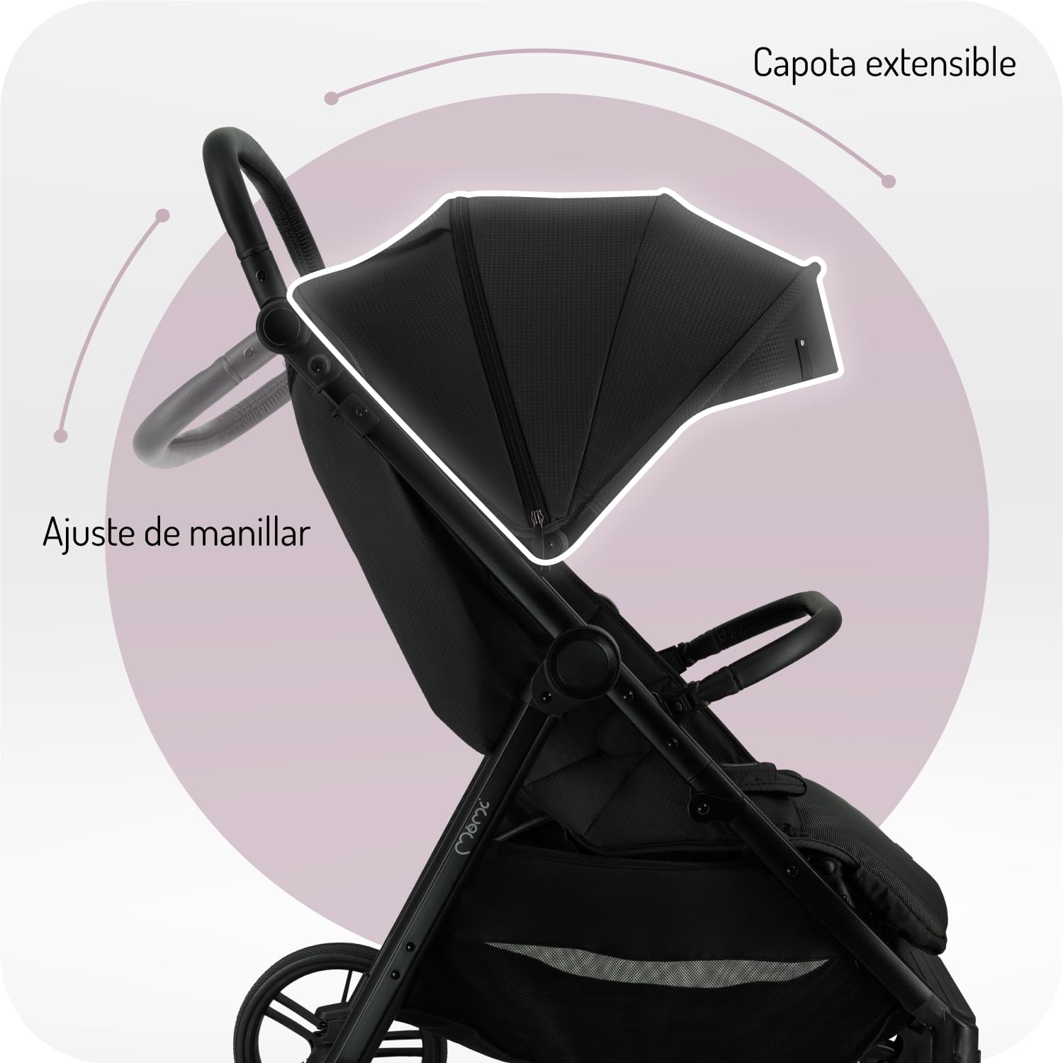 Silla de paseo MoMi CLARA a partir de 6 meses, hasta 22 kg de peso corporal, arnés de seguridad de 5 puntos, cubrepiernas, portavasos, cesta de compra, bolso, mosquitera, protector de lluvia