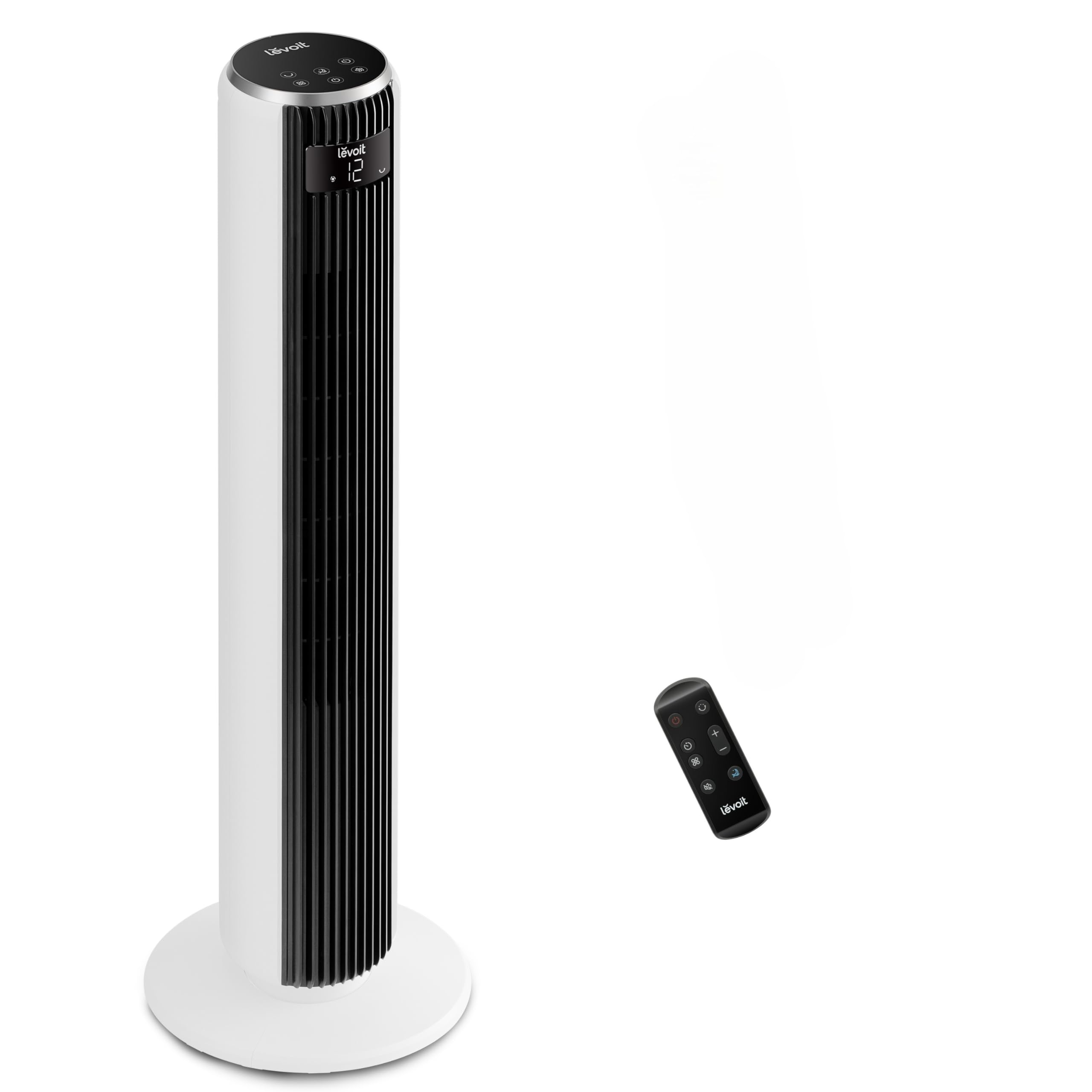 LEVOIT Ventilatore a Torre 20 dB Silenzioso, Potente 7,9m/s, 12 Velocità, 4 Modalità, Telecomando & LED, Timer da 1-12 ore, Oscillazione a 90°, Risparmio 26W, per Camera Letto, 92 cm, Bianco Puro