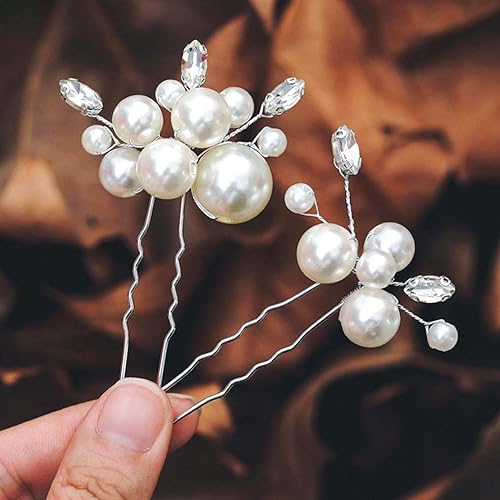 Miniatura 1 de Casdre Pearl Bridal Hair Pins - Pinzas de cristal para novia, accesorios para el cabello de boda para mujeres y niñas (paquete de 2) (A plateado)