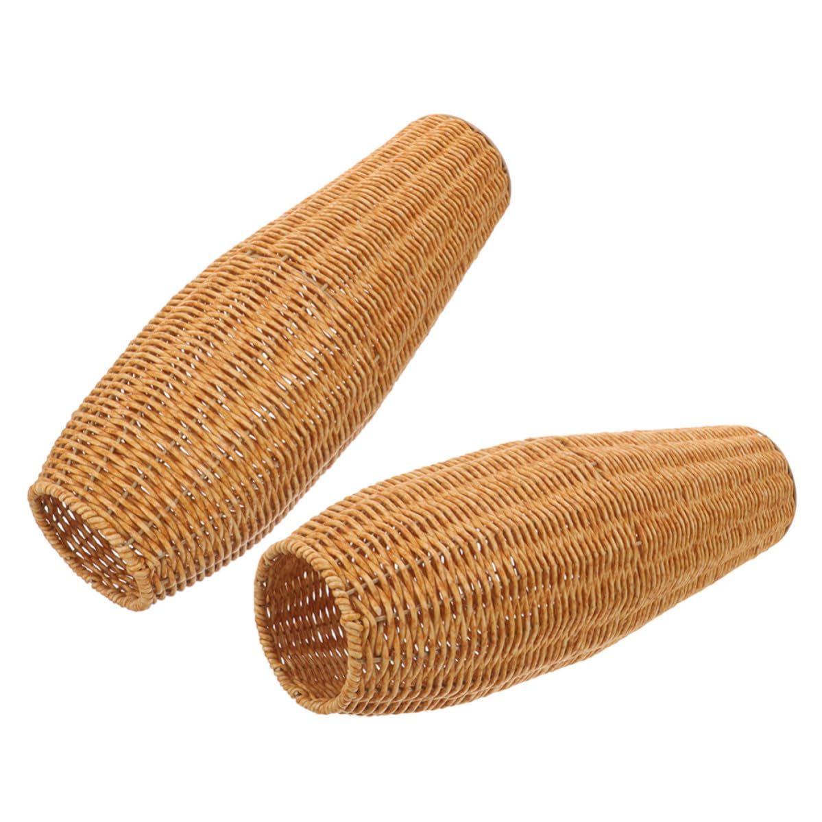 Mikinona Jarrones Decorativos Modernos Altos de Plástico Tejido Imitación Ratán para Suelo, Pack de 2 Piezas, Elegantes y Sencillos para Oficinas y Dormitorios