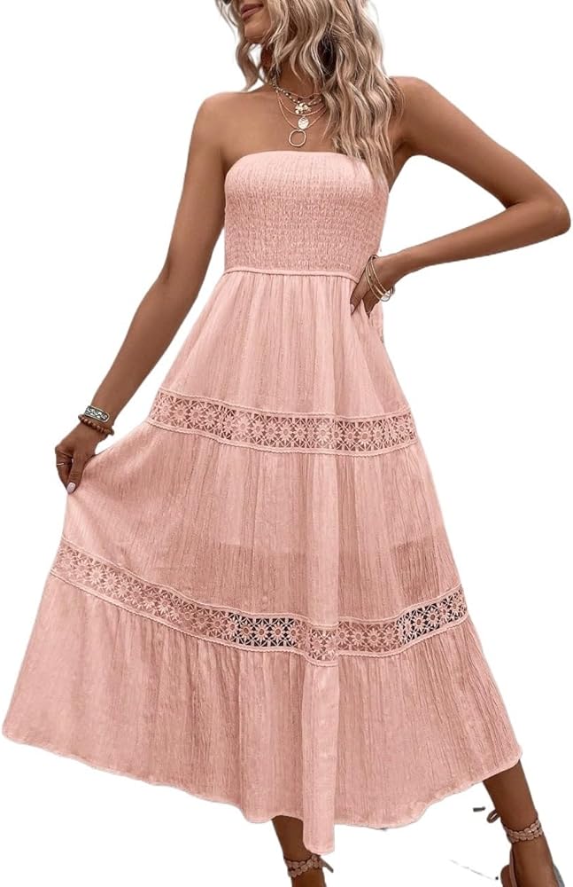 Amazon.com: Women's Club Long Midi Dress Lace Ruffle Hem Tube Dress Pink :  Clothing, Shoes & Jewelry