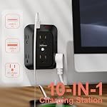USB Chargeur mural Extendeur de sortie électrique, Protecteur de surpression, 6 Splitter avec 4 USB Débarquement (2USB A, 2USB C) 4-Sided 1050J Adaptateur de prise multi de bande de puissance pour les voyages à domicile