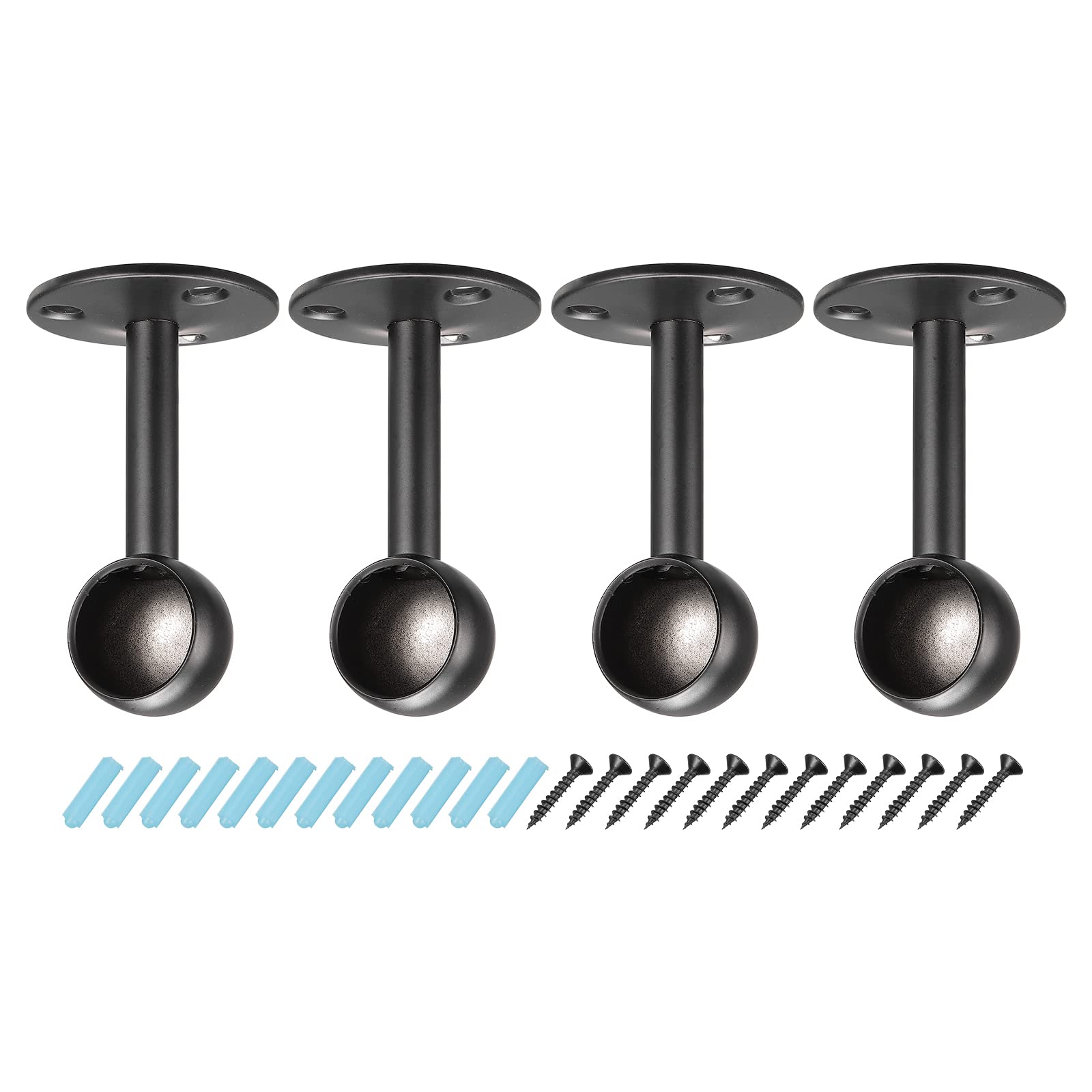 sourcing map Rod Ceiling Mount Brackets with Screws, 0.76'' Stainless Steel Shower Curtain Closet Rod Holder, Wardrobe Pipe Lever Brackets, Black 4Pcs