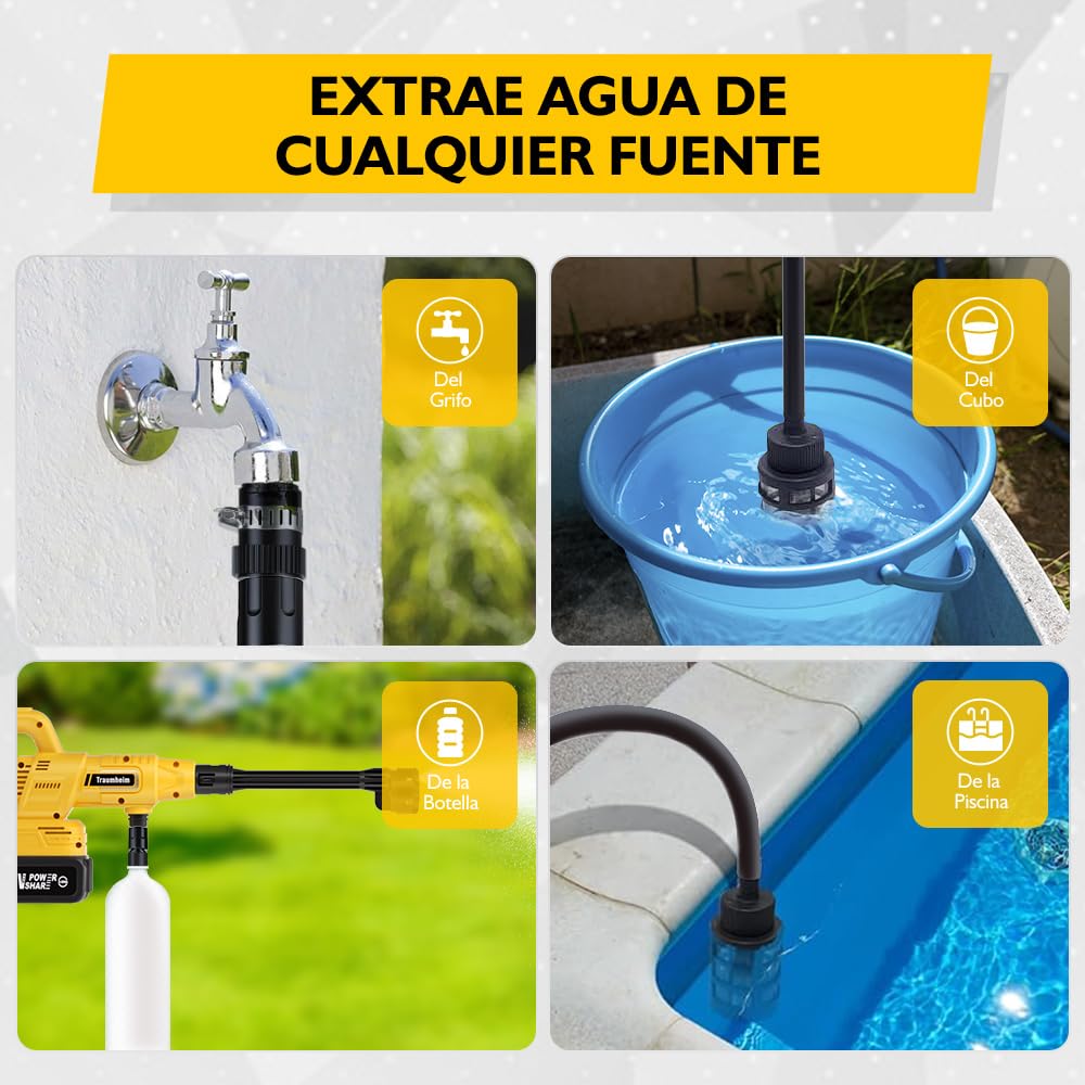 Hidrolimpiadora inalámbrica, 17 Piezas, 8000 mAh, máx. 68 Bares, con Boquilla 6 en 1 y Boquilla giratoria de 180°, hidrolimpiadora portátil para Coches, Bicicletas, terrazas y Jardines.