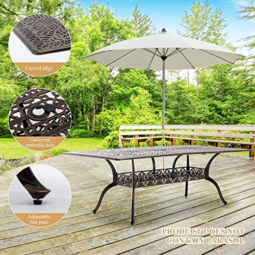 Outdoor-Patio-Dining-Table-All-Weather-Cast-Aluminum-87-x-285-Patio-Rectangular-Table-with-2-Umbrella-Hole-for-Balcony-Lawn-Garden-Backyard Outdoor Patio Dining Table All Weather Cast Aluminum 87 x 285 Patio Rectangular Table with 2 Umbrella Hole for Balcony Lawn Garden Backyard