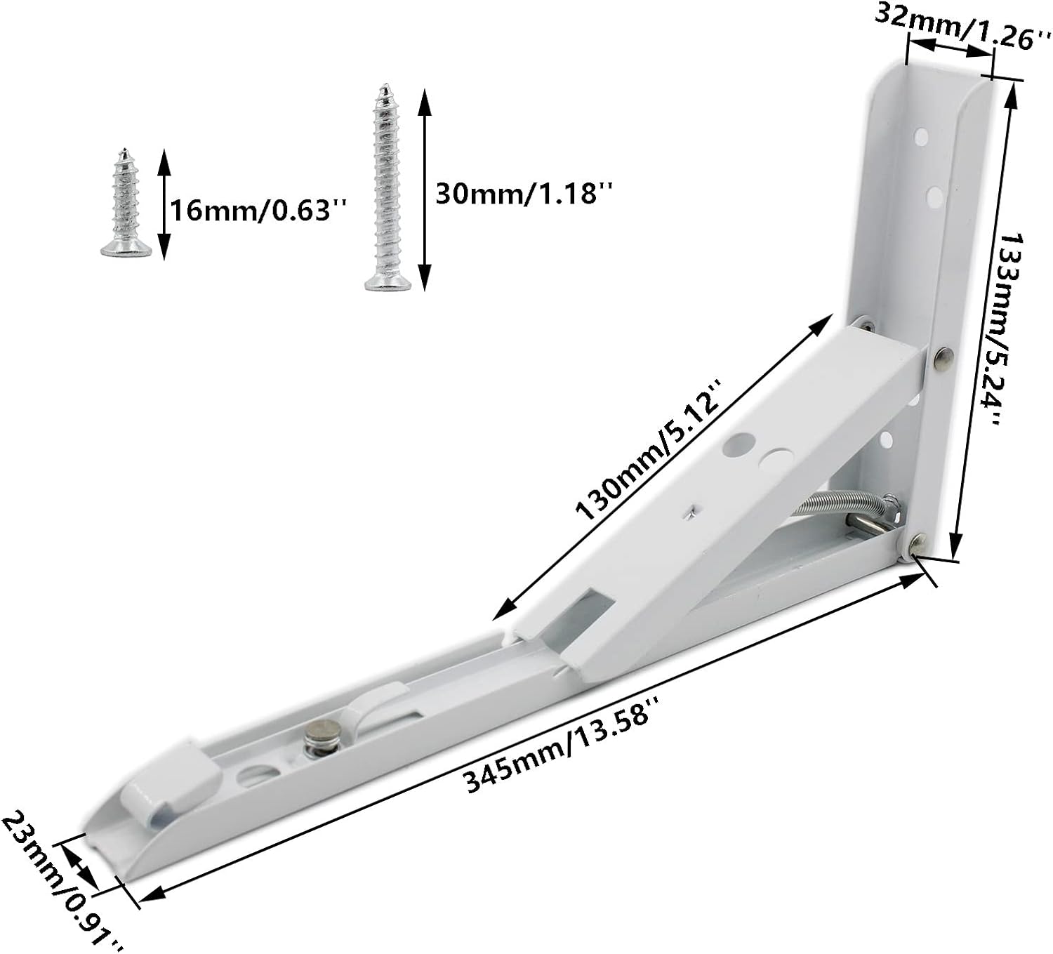 2PCS Folding Shelf Brackets, TTZEZE Heavy Duty Sturdy Metal Collapsible Triangle Shelf Bracket, Adjustable DIY Wall Mounted Folding Table Hinge, Space Saving for Bench Table with Screws (14‘’ White)