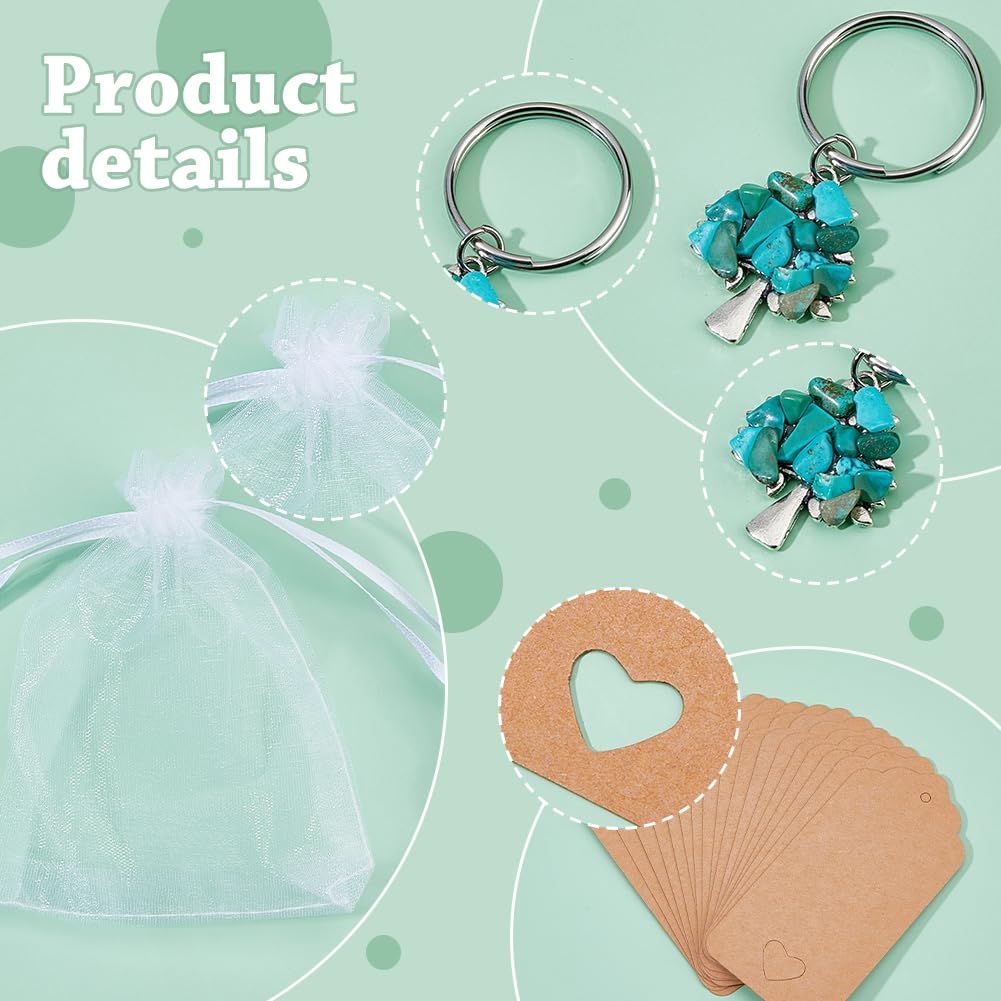 SUPERFINDINGS Portachiavi da 20 Pezzi con Pietre preziose Albero della Vita Portachiavi in Cristallo Naturale con Etichetta di Carta e Sacchetto di Organza per Borsa Decorativa faidate Regali