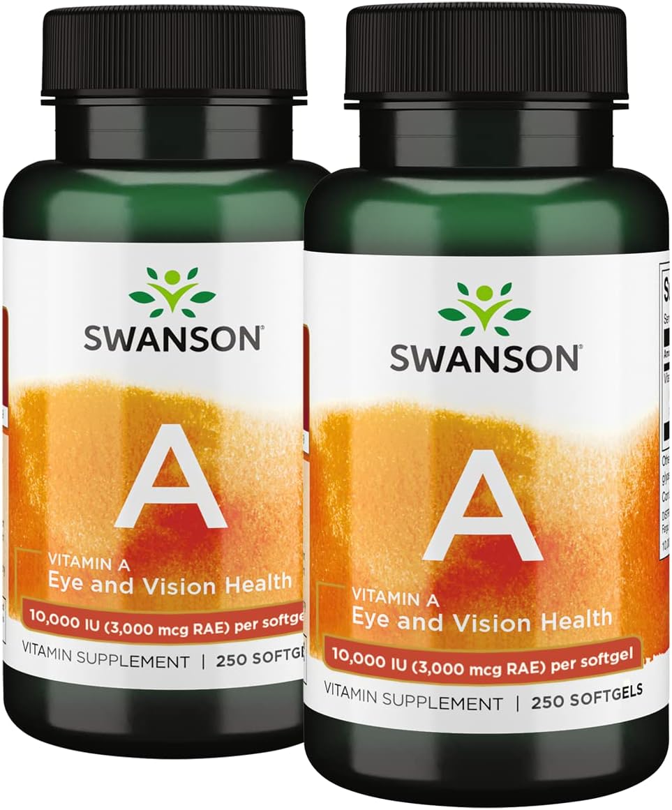 Swanson Immune Supportive Cod Liver Derived High Absorption Vitamin A 10000 Iu (3000 mcg) 250 Softgels (2 Pack)