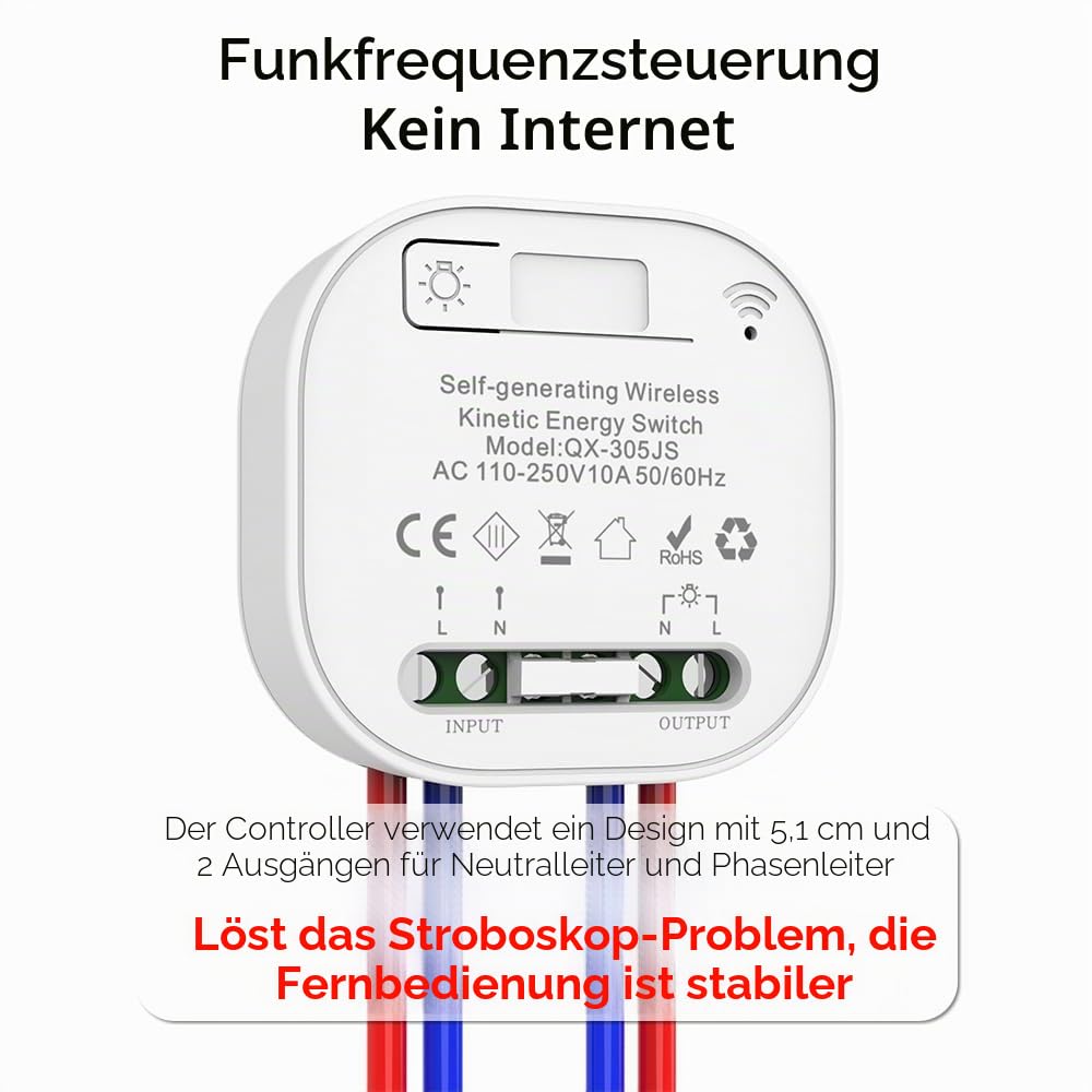 funk lichtschalt funkschalt 230v funk lichtschalter ohne batterie set lichtschalter funk wireless light switch funkschalter batterielos funktaster funk-wandschalter für lichter (EU 1Gang 2V2 a)