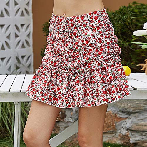 Loijon Nova moda feminina saia floral plissado plissado praia bohemia saia clubwear mini saia vermel