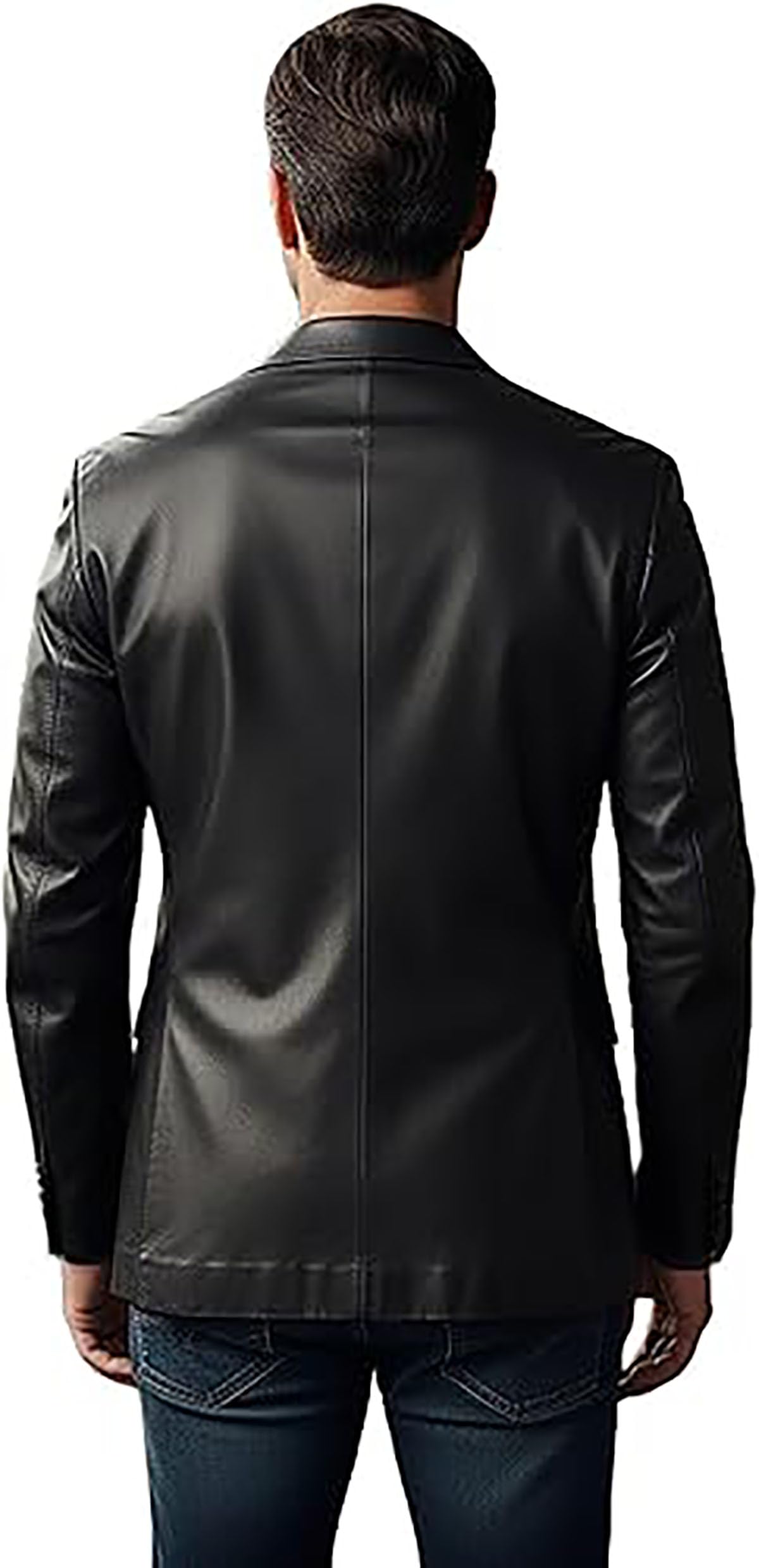 Fancyd Męska czarna skórzana marynarka - slim fit 2 guziki codzienna kurtka biznesowa
