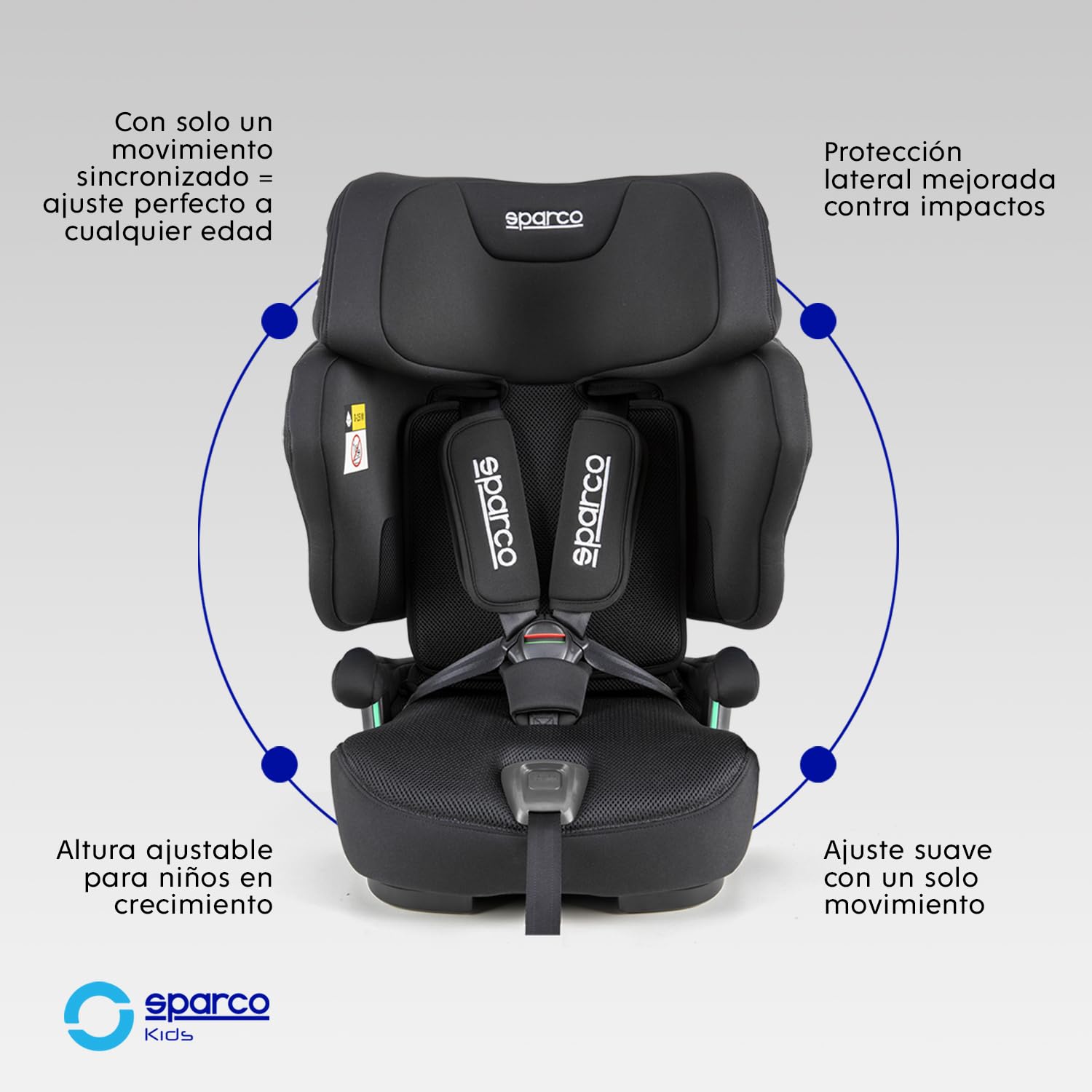 Sparco Silla de Coche i-Size SK8000IBK para Niños 76-150 cm Homologación ECE R129/04 con ISOFIX y Top Tether Reposacabezas Ajustable Respaldo Plegable y Arnés de 5 Puntos Color Negro