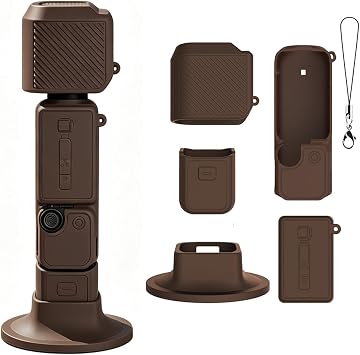 Silicone Cover Case for DJI Osmo POCKET 4, Soft Skin Sleeve with Desktop Base St Protective Camera Screen Lens Cover All-Round Protection Guard Protector for Pocket 4 Accessories Brown