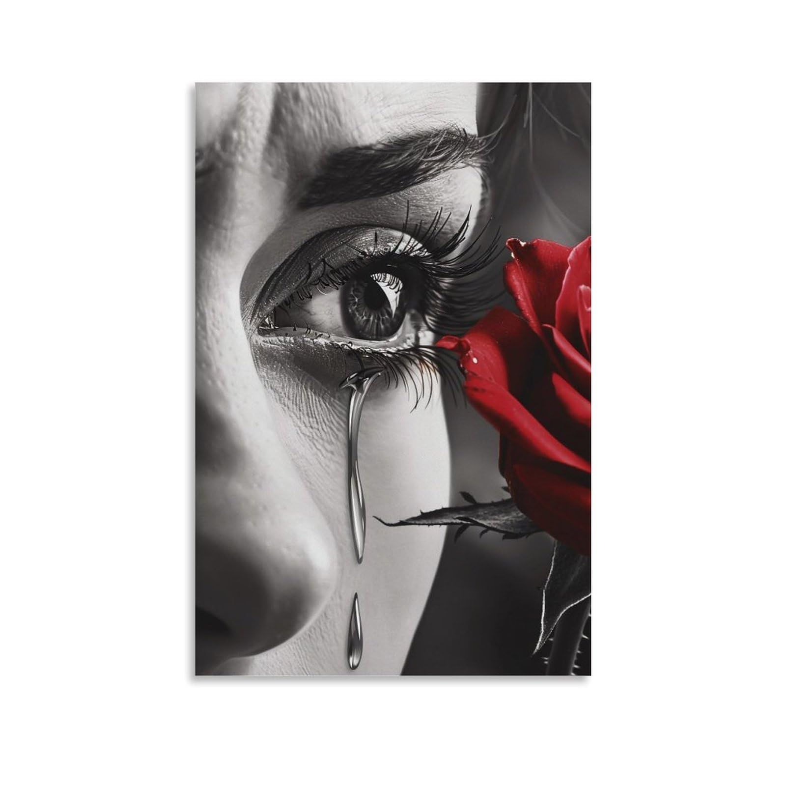 HUERYRYHY Teardrop & Scarlet Rose 01 Poster Wall Art Canvas Vintage Aesthetic Painting Decor for Rooms 24x36inch Unframe-style