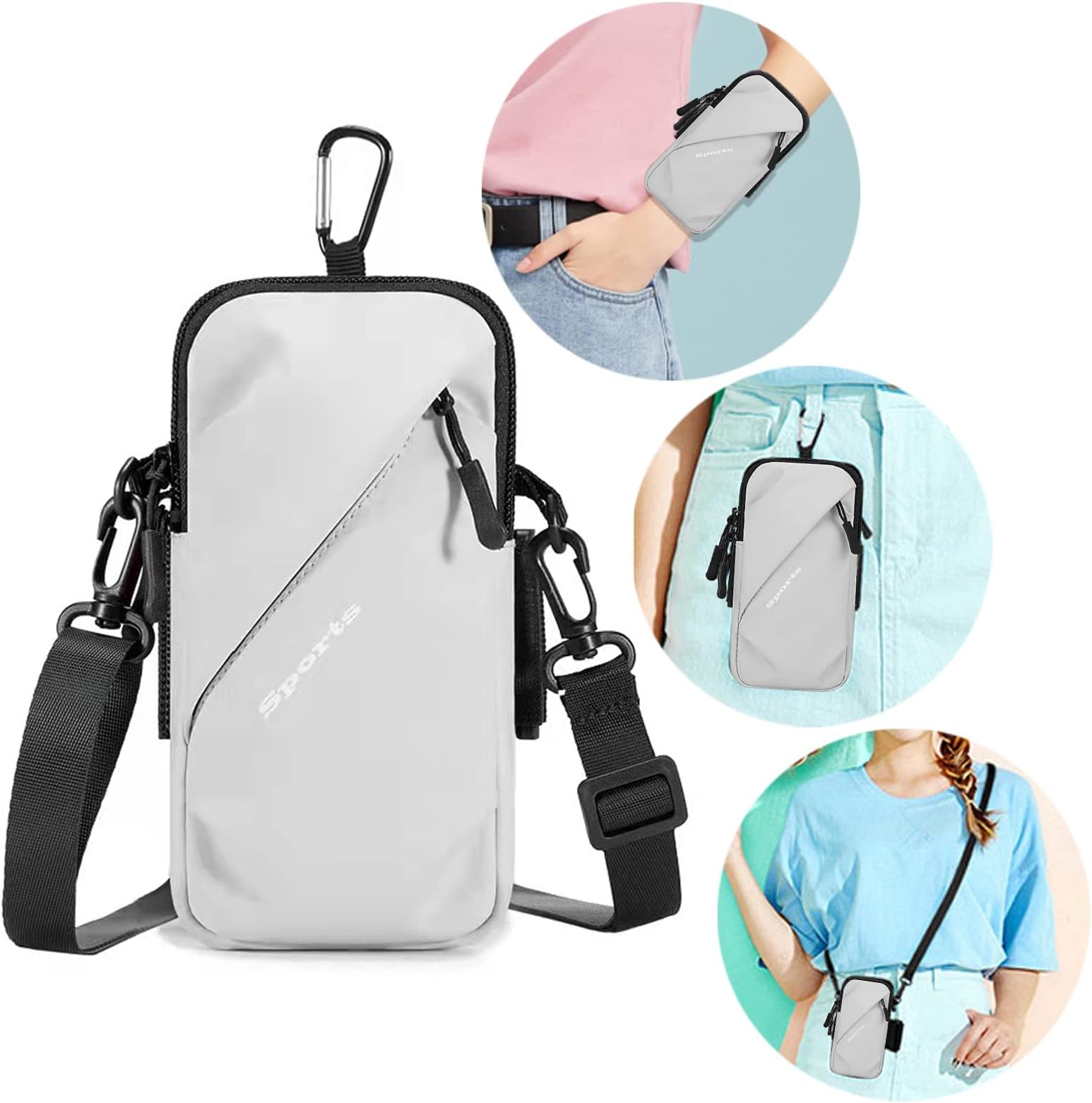 Prime Comfort Phone Holder, Small Crossbody Shoulder Holsters Bag with Arm Band, Fits iPhone and Android, Use for Running, Walking, Hiking & Biking (6.7 Inches, Grayish White)
